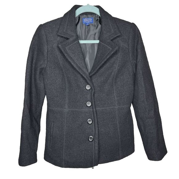 Pendleton Merino Wool Jacket Pea Coat Black Color Size M Petite - Picture 1 of 7